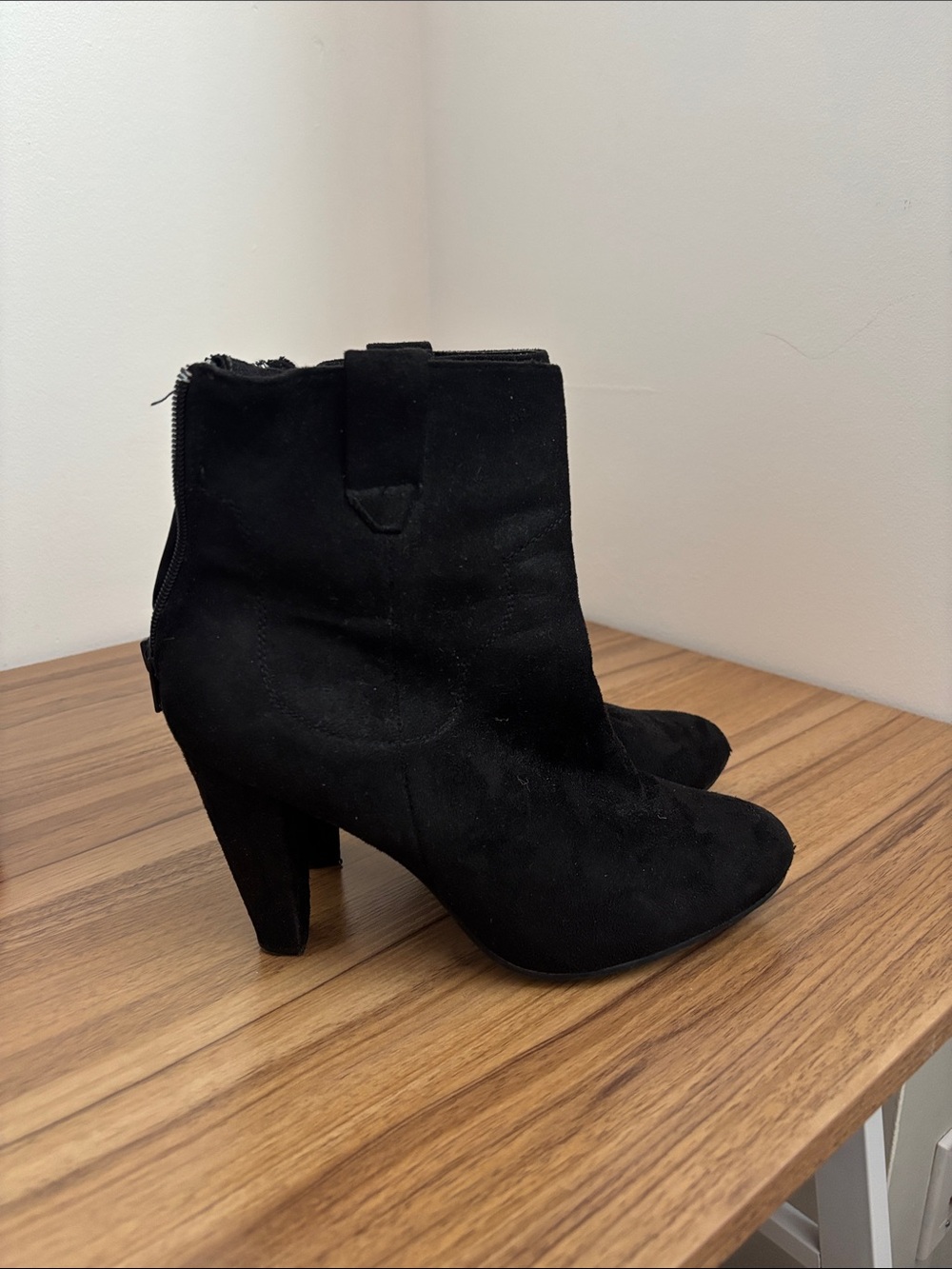 Shoe Dazzle- Black Suede Ankle Boots with Block Heel - Women's